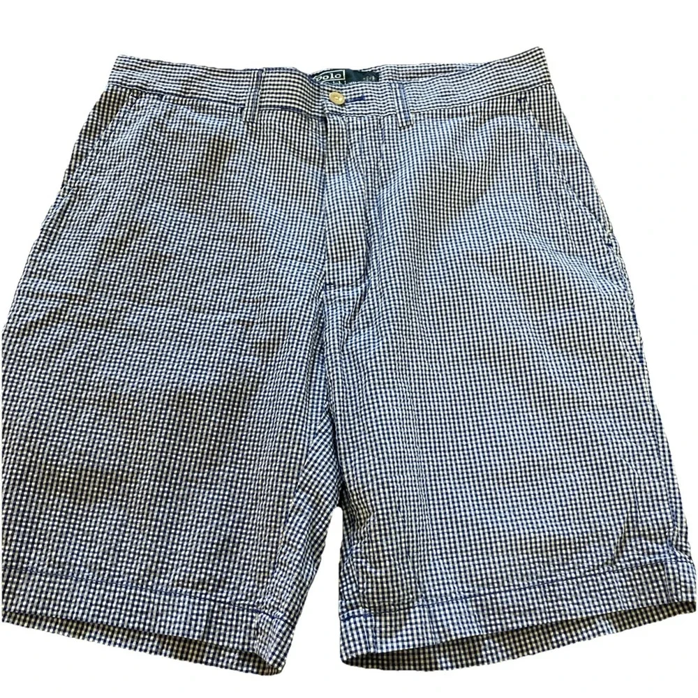 Polo Ralph Lauren Prospect Shorts Mens 33 Blue White Gingham Check‎ Seersucker